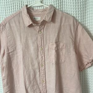 GAP Rose Pink Short Sleeve Linen Casual Button Down Standard Fit Shirt Large